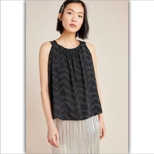 ANTHROPOLOGIE Women’s Black Shimmery Sleeveless Bubble Hem Top Blouse MEDIUM